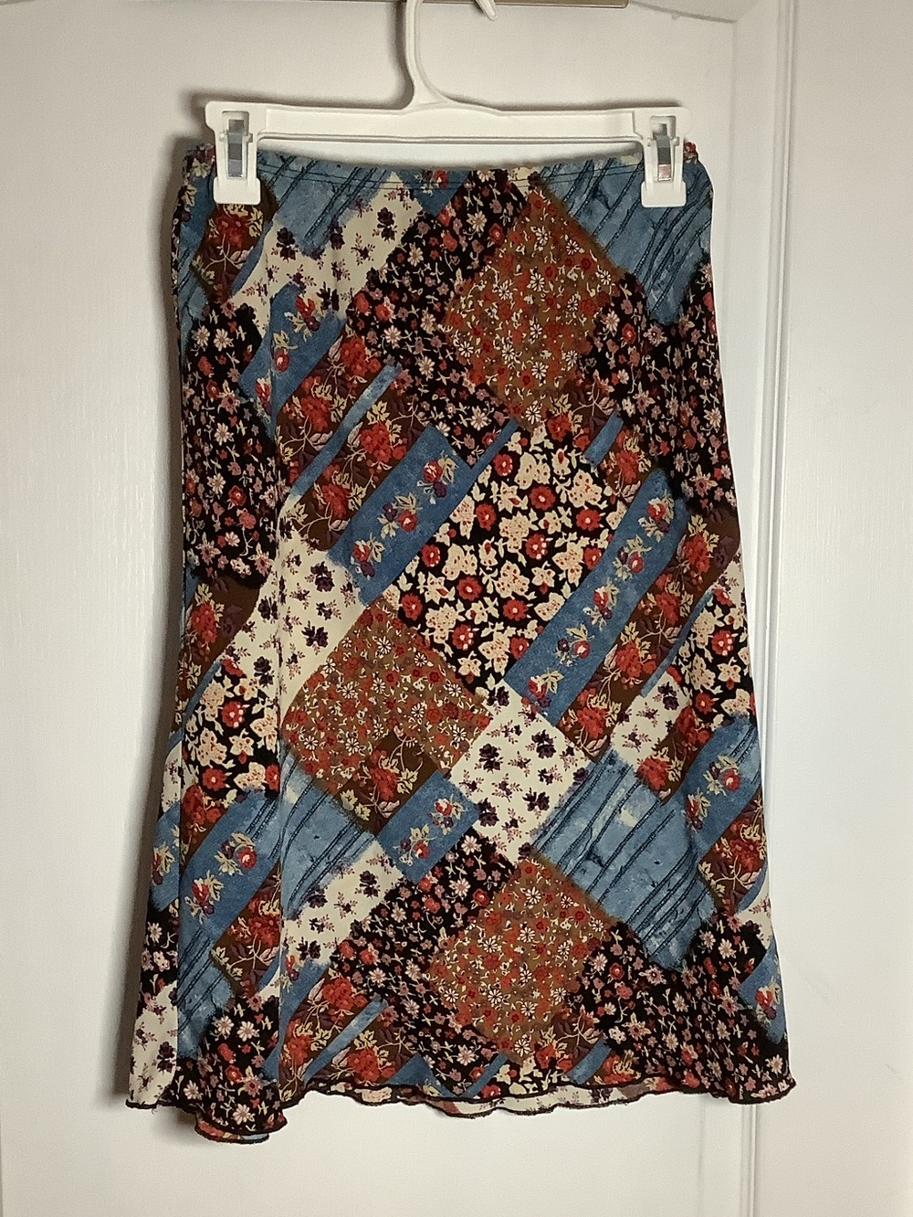 Y2K DCS Collection Patchwork Look Floral Midi Skirt - Blue Multi